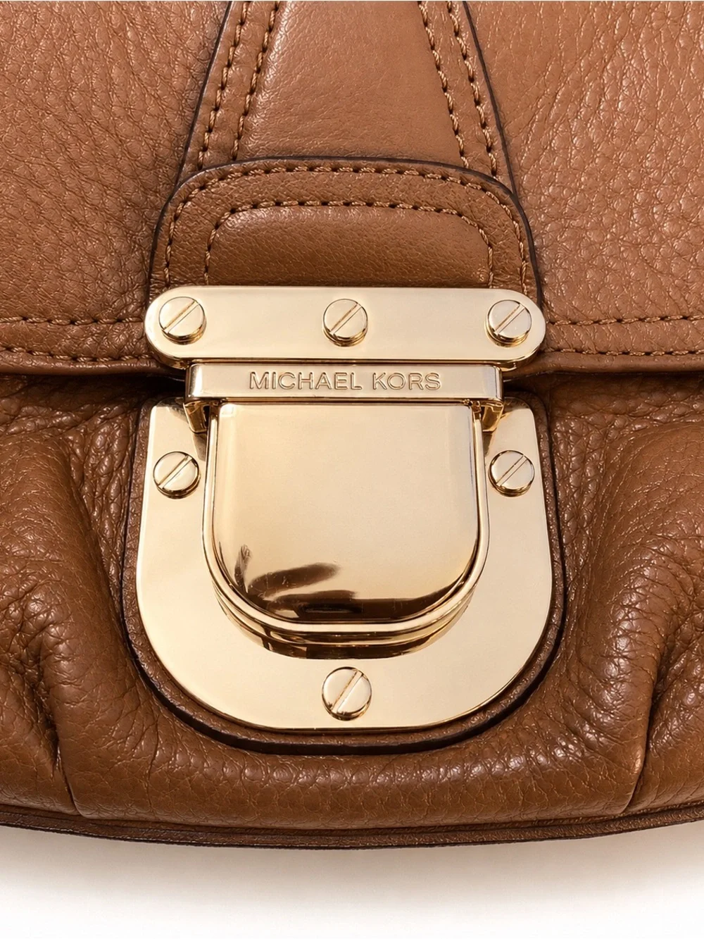 MICHAEL KORS Cognac Leather Small Crossbody with Gold-Tone Lock